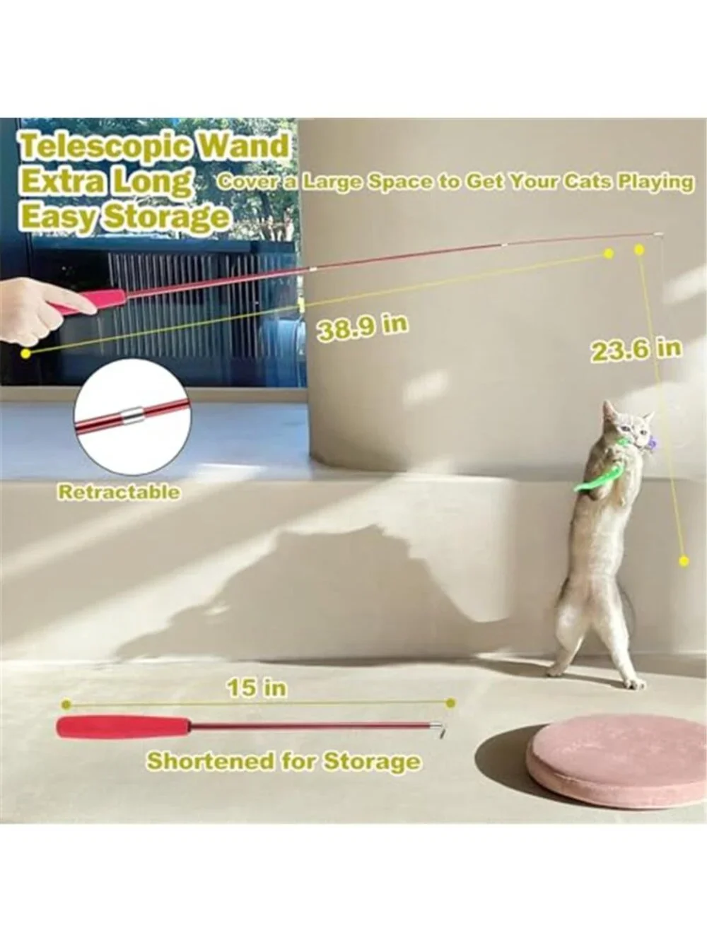 Cat Toys for Indoor Cats, Interactive Cat Toy 2PCS Retractable Wand Toy